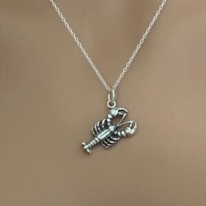 Sterling Silver 3D Oxidized Lobster Necklace